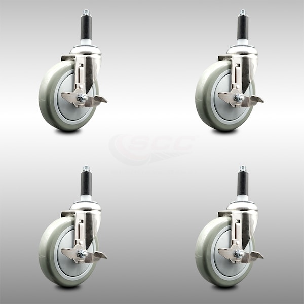 Service Caster 5 Inch 316SS Gray Poly Swivel 3/4 Inch Expanding Stem Caster Set Brake SCC SCC-SS316EX20S514-PPUB-TLB-34-4 - main